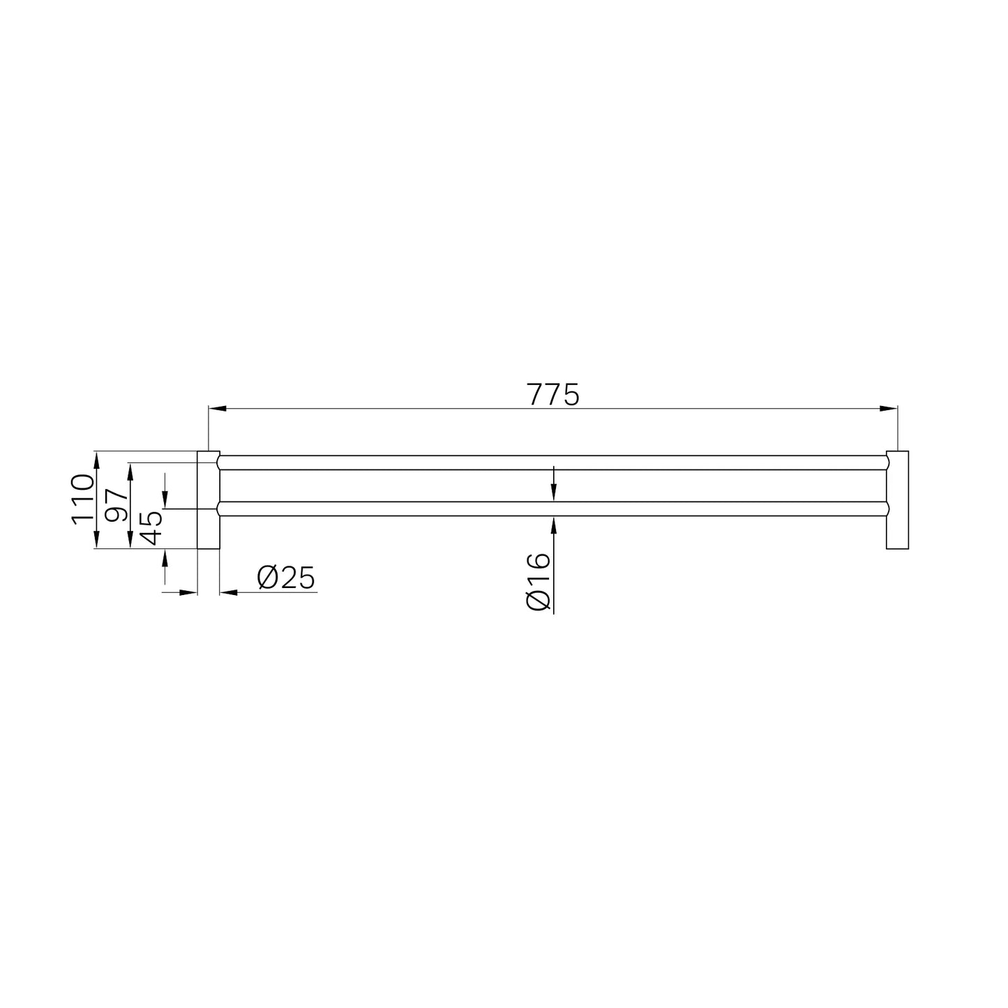 New Mecca Double Towel Rail 800mm Matte Black