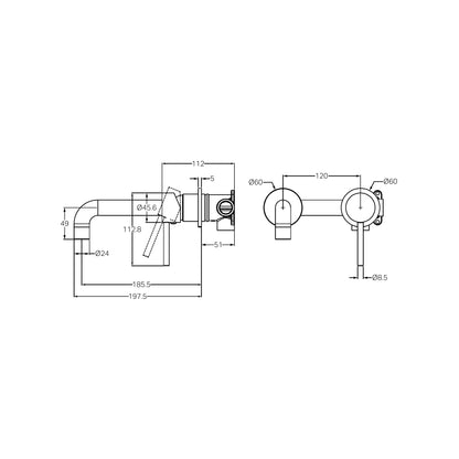 Dolce Wall Basin/Bath Mixer Separate Back Plate Brushed Nickel