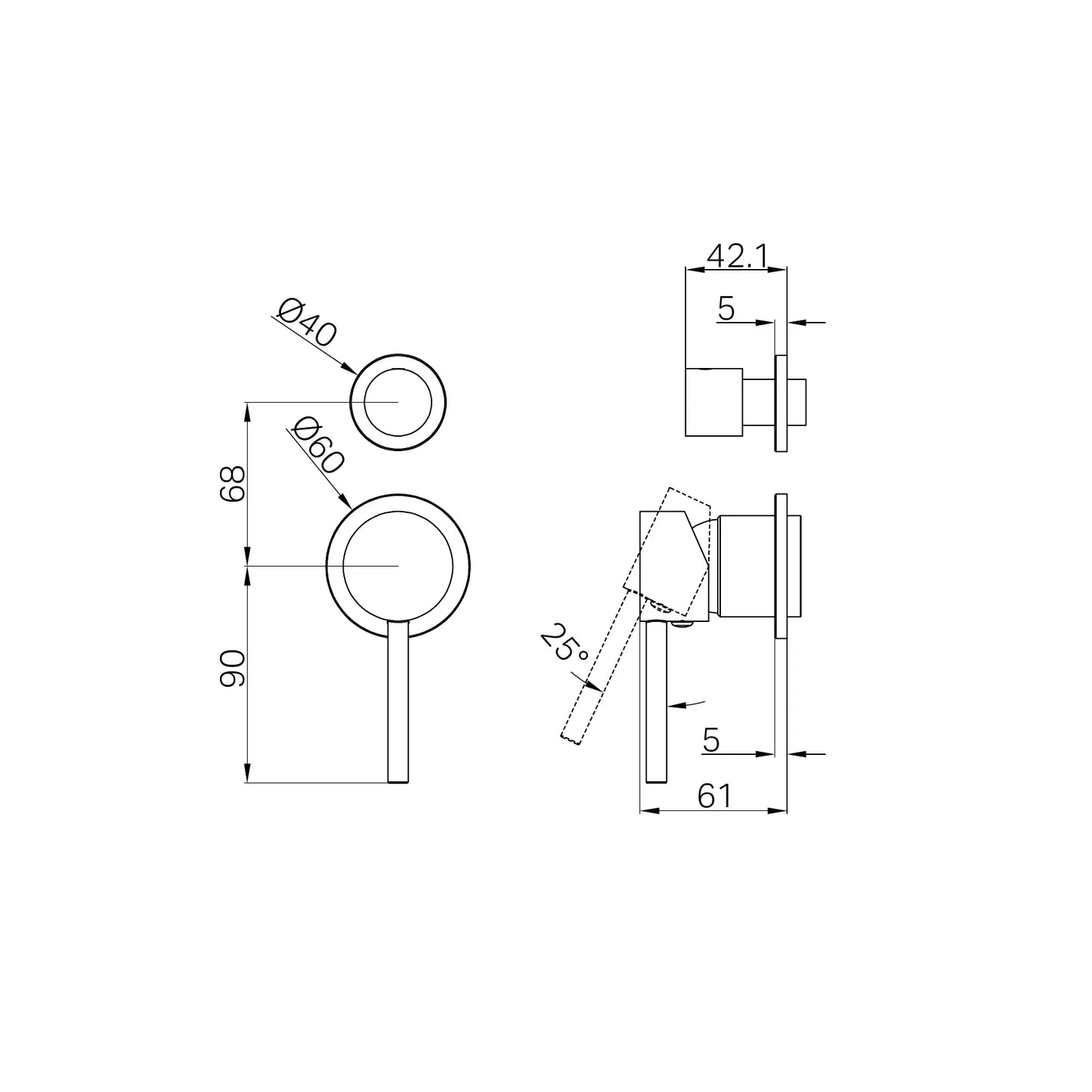 Dolce Shower Mixer With Diverter Separate Back Plate Trim Kits Only Brushed Gold