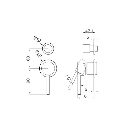 Dolce Shower Mixer With Diverter Separate Back Plate Trim Kits Only Brushed Gold