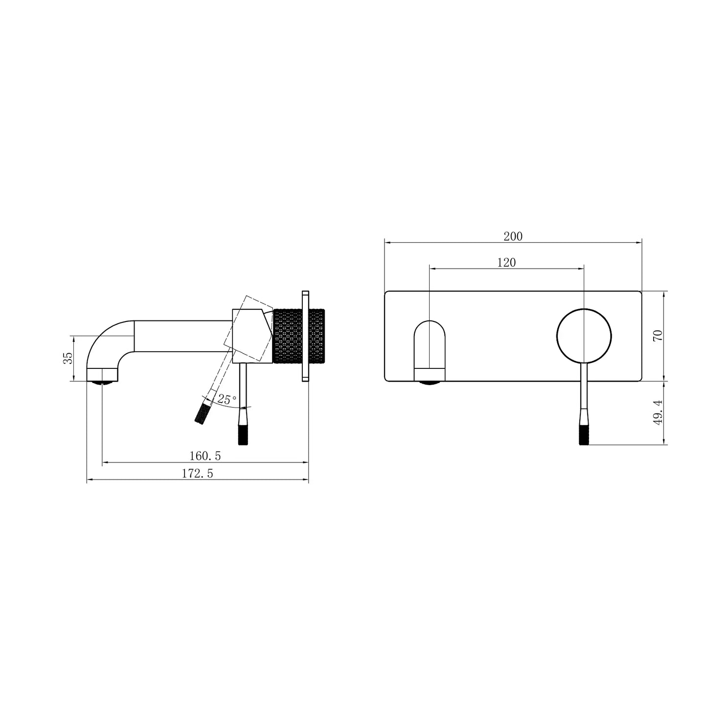 Opal Wall Basin/Bath Mixer 160mm Graphite