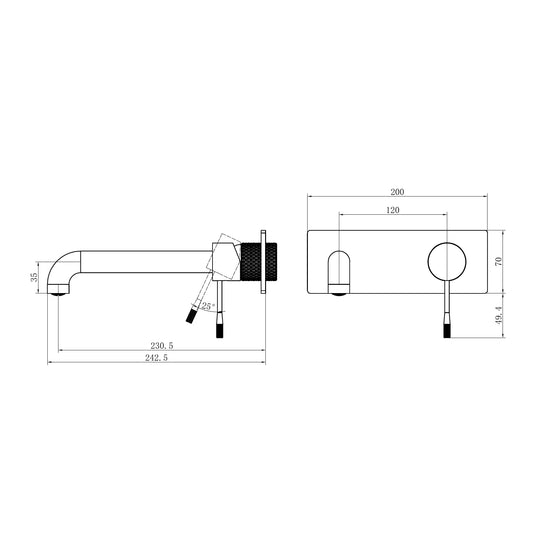 Opal Wall Basin/Bath Mixer 230mm Brushed Gold