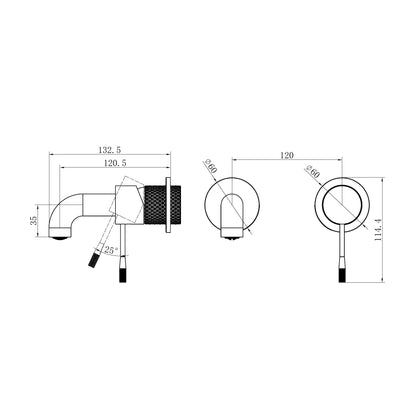 Opal Wall Basin/Bath Mixer Separate Back Plate 120mm Brushed Nickel