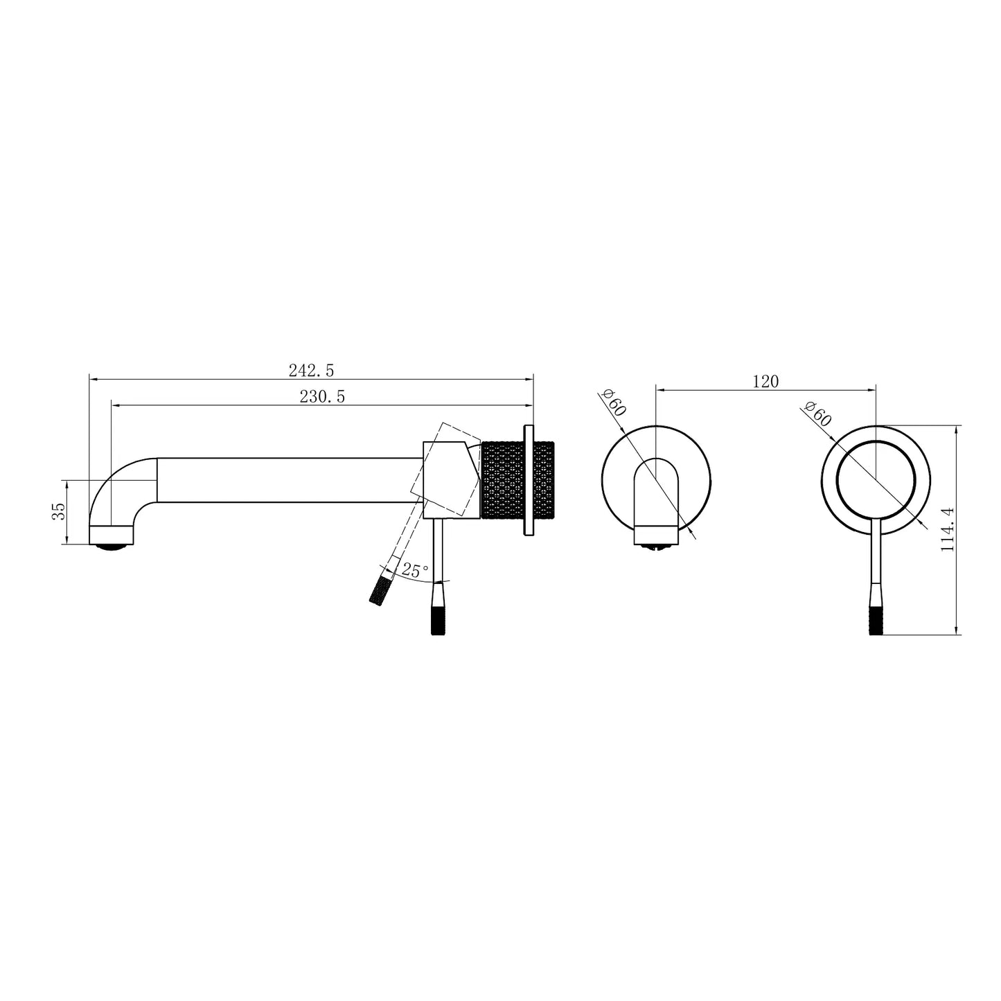 Opal Wall Basin/Bath Mixer Separate Back Plate 230mm Brushed Bronze
