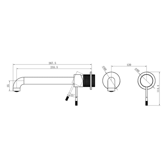 Opal Wall Basin/Bath Mixer Separate Back Plate 260mm Brushed Bronze