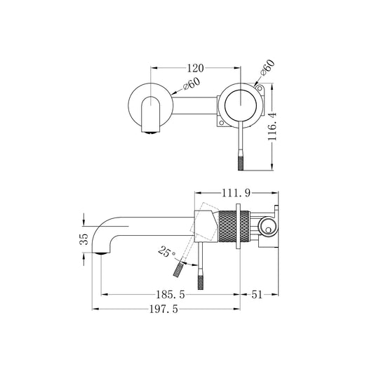 Opal Wall Basin/Bath Mixer Separate Back Plate 185mm Graphite