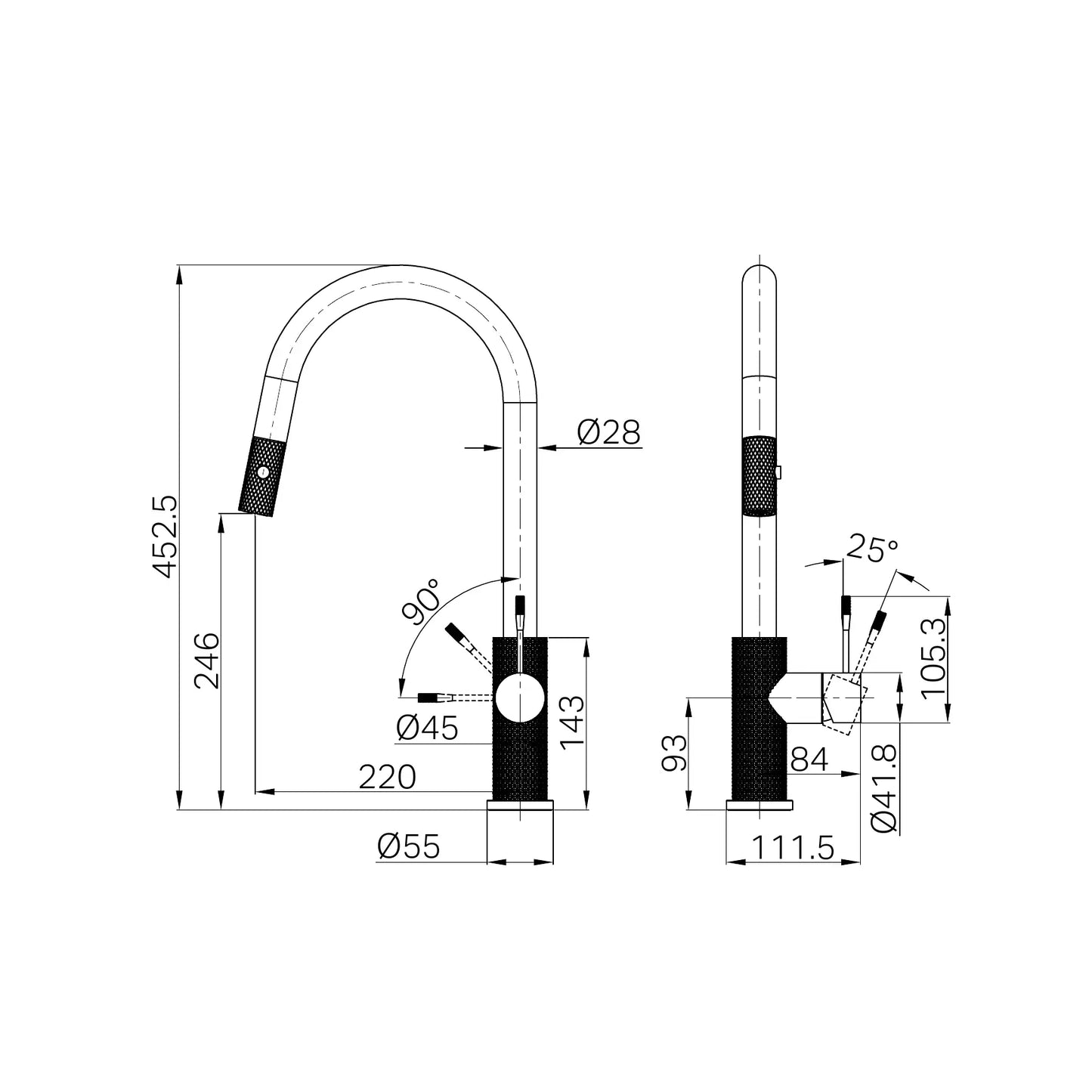 Opal Pull Out Sink Mixer With Vegie Spray Function Graphite