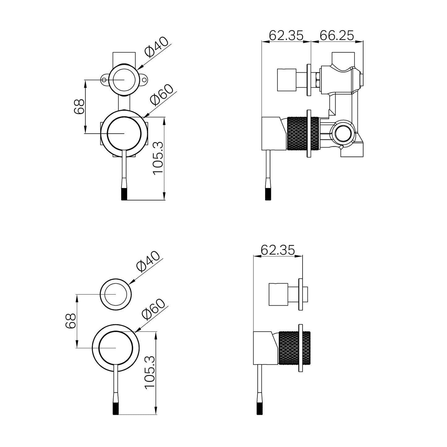 Opal Shower Mixer With Diverter Separate Plate Graphite