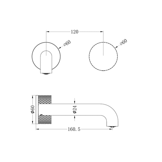 Opal Progressive Wall Basin/Bath Set 160mm Brushed Gold