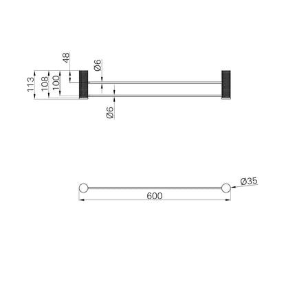 Opal Double Towel Rail 600mm Brushed Gold