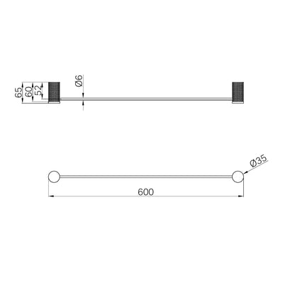 Opal Single Towel Rail 600mm Brushed Gold
