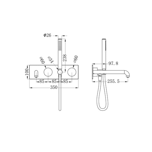 Kara Progressive Shower System With Spout 250mm Trim Kits Only Matte Black