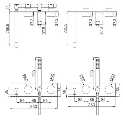 Kara Progressive Shower System With Spout 250mm Gun Metal