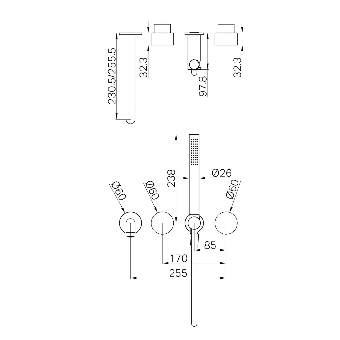Kara Progressive Shower System Separate Plate With Spout 230mm Trim Kits Only Brushed Bronze