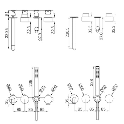 Kara Progressive Shower System Separate Plate With Spout 230mm Matte Black
