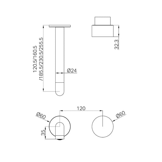 Kara Progressive Wall Basin/Bath Set 185mm Trim Kits Only Brushed Gold