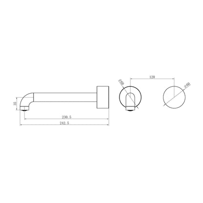 Kara Progressive Wall Basin/Bath Set 230mm Trim Kits Only Brushed Gold