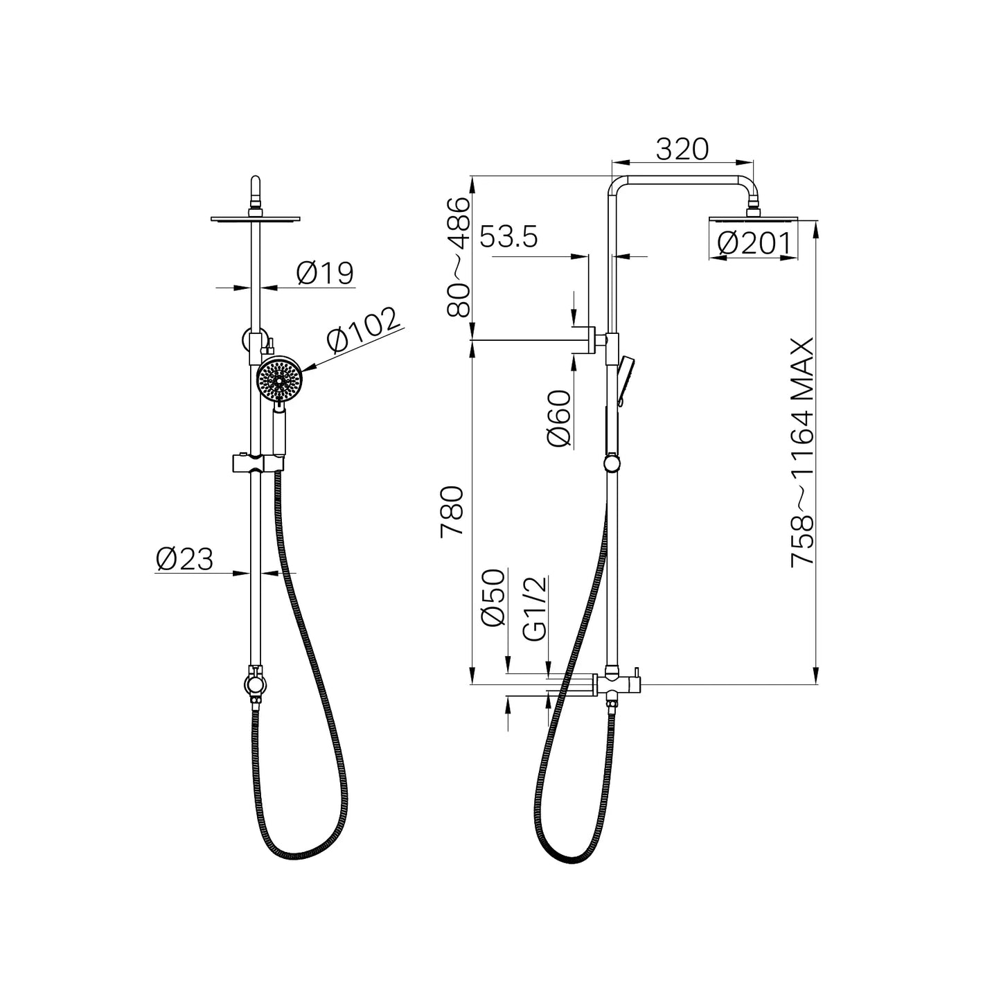Dolce Round Twin Shower Bottom Inlet Chrome