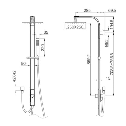 Astra Rain Square Twin Shower Double Hose Matte Black