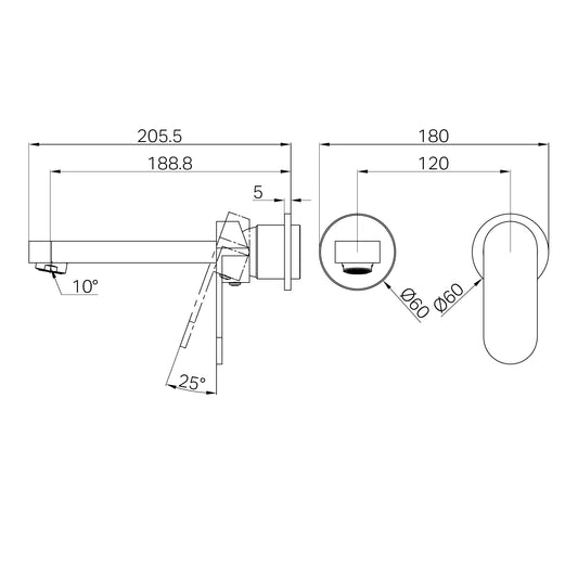 Ecco Wall Basin/Bath Mixer Separate Back Plate 60mm Trim Kits Only Matte Black