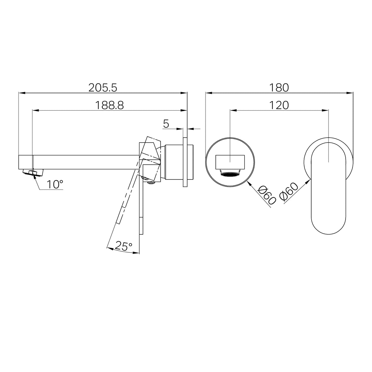 Nero Ecco Wall Basin/Bath Mixer Separate Back Plate 60mm Trim Kits Only Brushed Nickel
