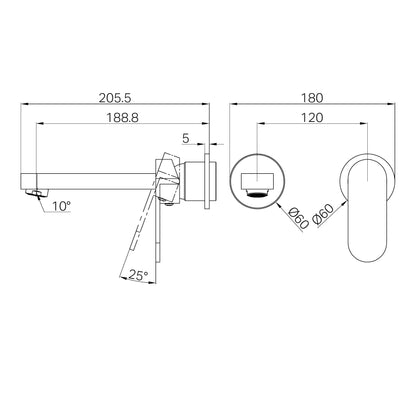 Nero Ecco Wall Basin/Bath Mixer Separate Back Plate 60mm Trim Kits Only Brushed Nickel
