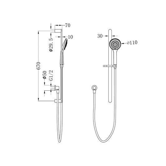 Ecco Shower Rail With Air Shower Brushed Nickel