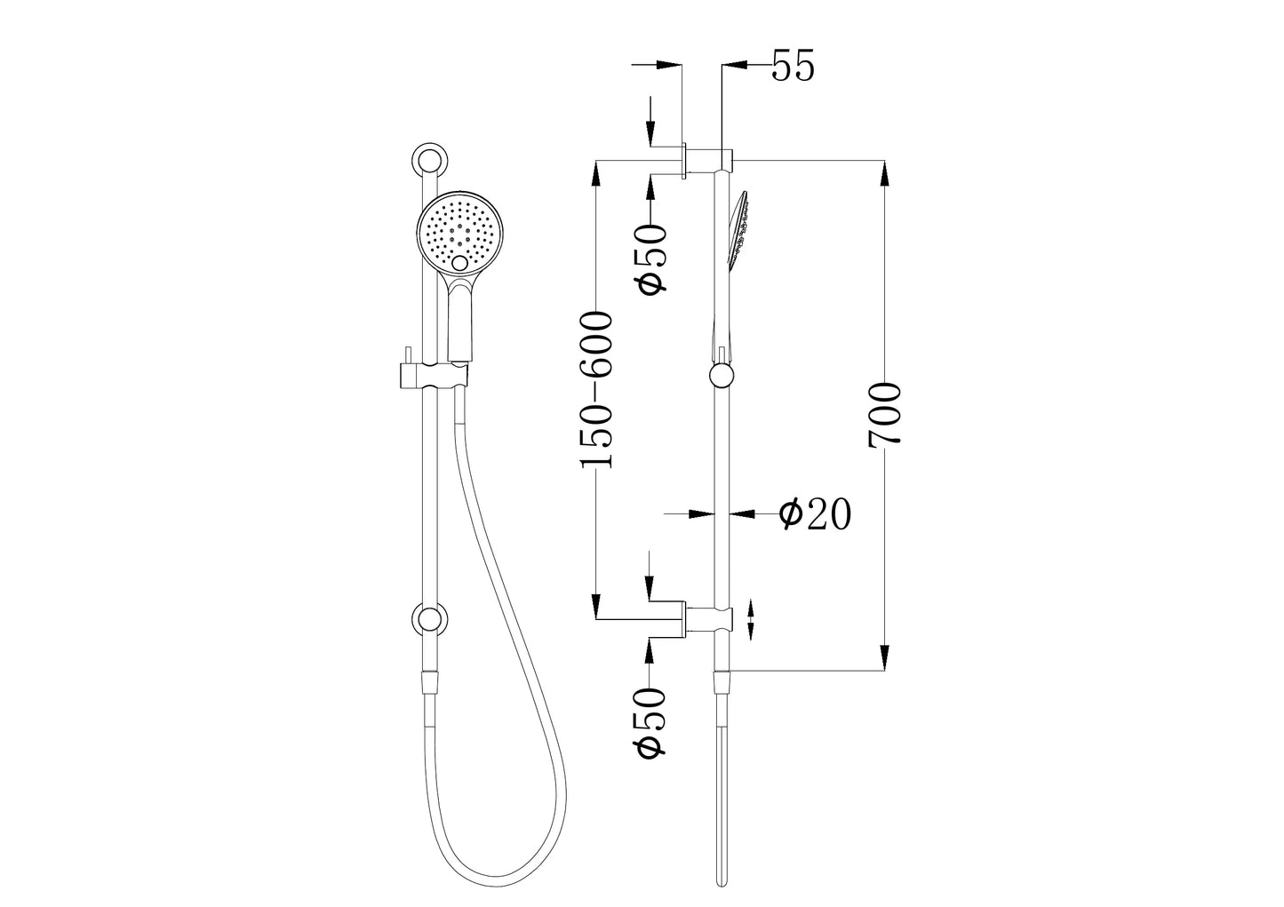 3 Function Shower Rail Gun Metal