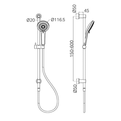 3-Function Shower Rail Gun Metal