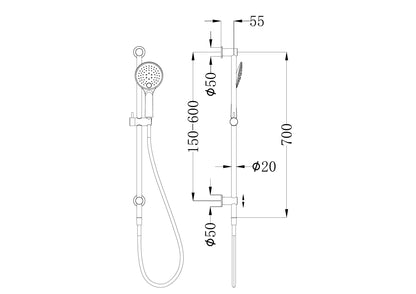 3 Function Shower Rail Matte Black