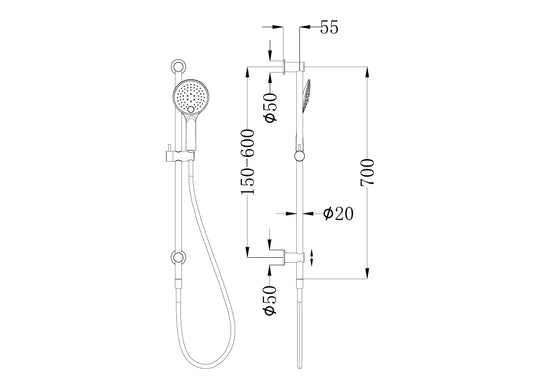 3 Function Shower Rail Brushed Gold