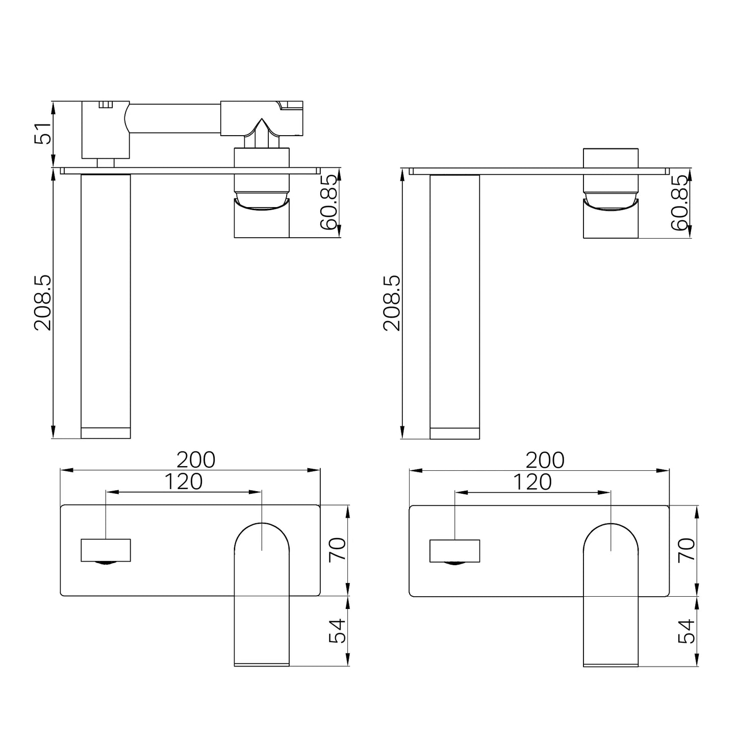 Bianca Wall Basin/Bath Mixer 187mm Gun Metal