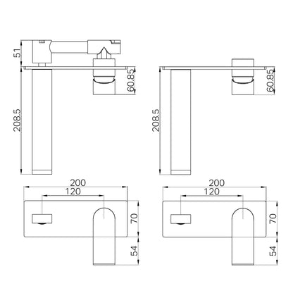 Bianca Wall Basin/Bath Mixer 187mm Matte Black