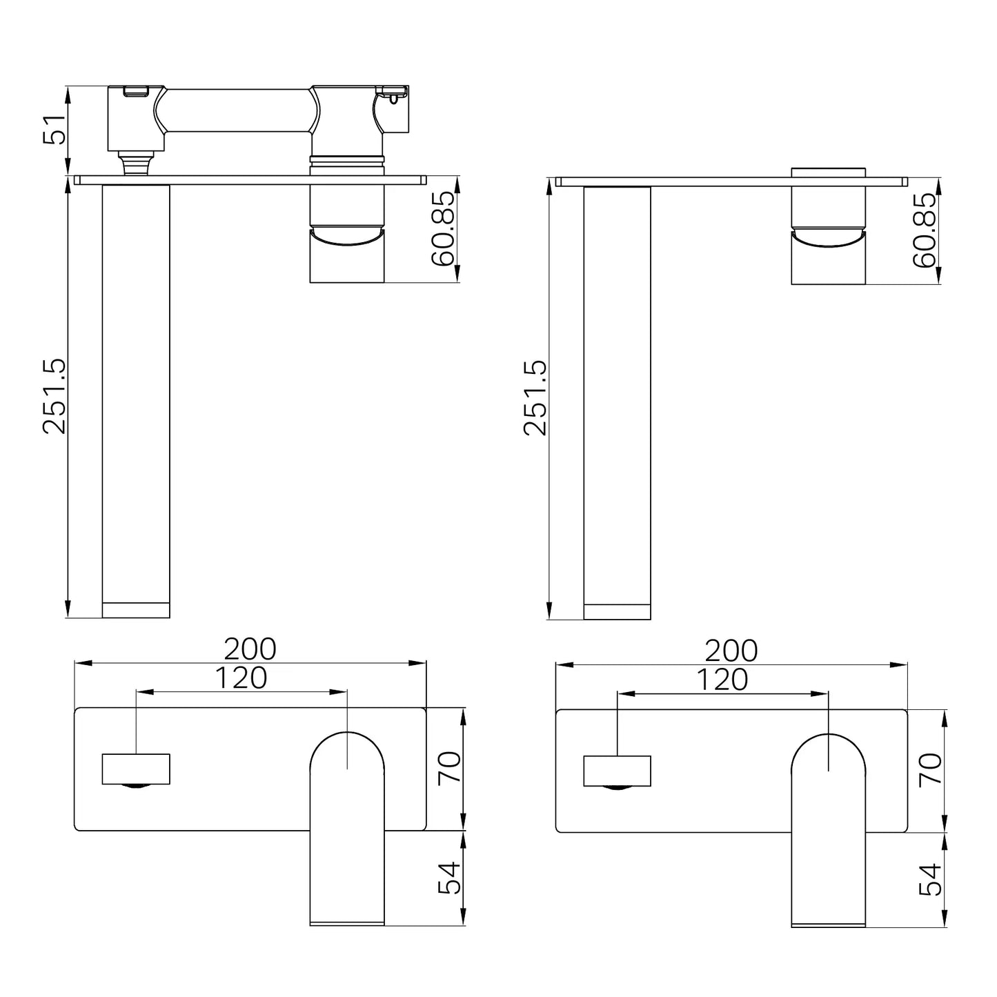 Bianca Wall Basin/Bath Mixer 230mm Gun Metal