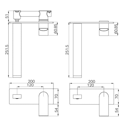 Bianca Wall Basin/Bath Mixer 230mm Gun Metal