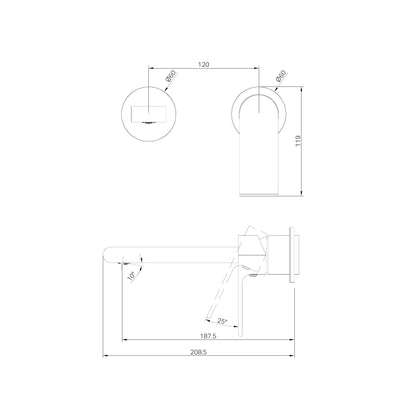 Bianca Wall Basin/Bath Mixer Separate Back Plate 187mm Trim Kits Only Chrome