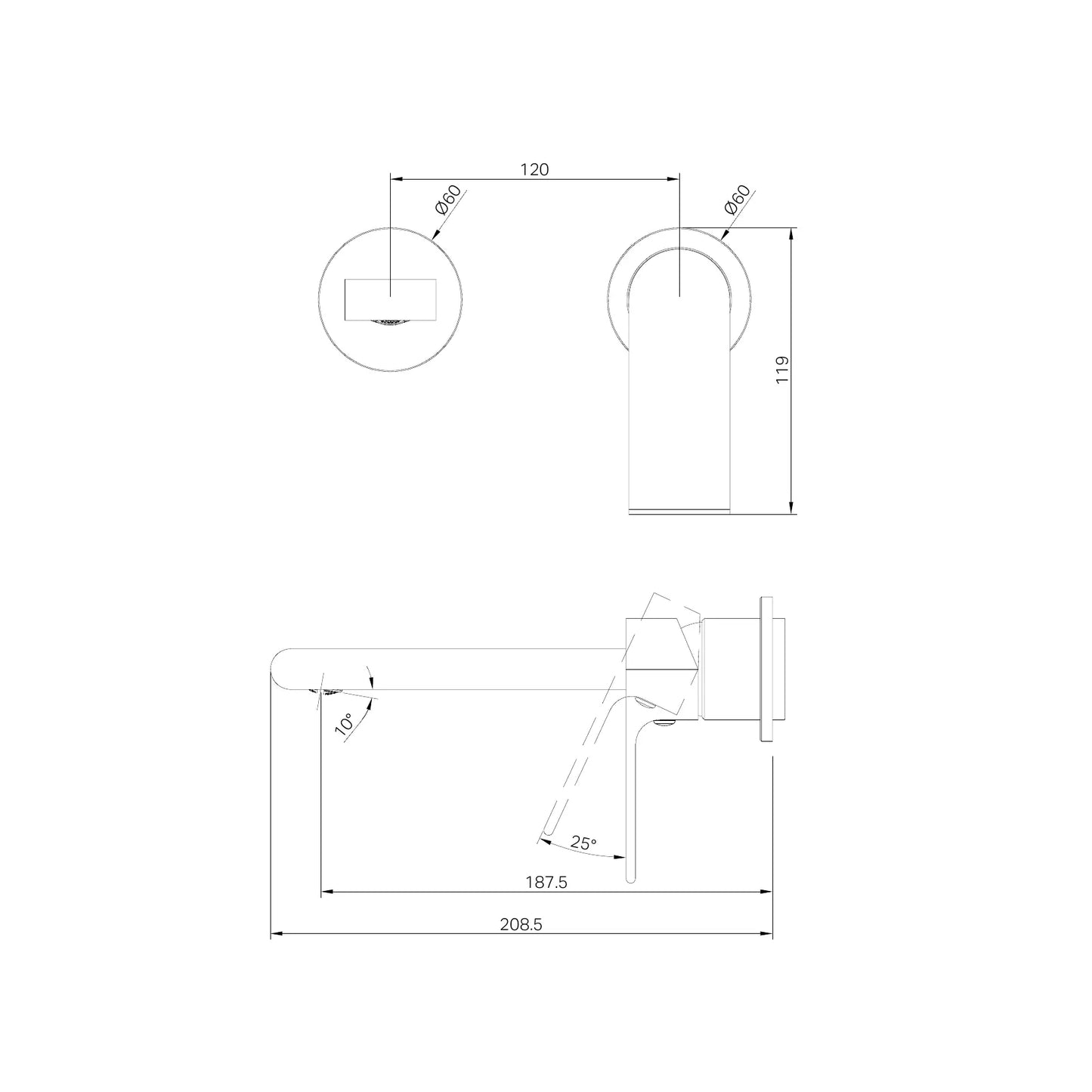 Bianca Wall Basin/Bath Mixer Separate Back Plate 187mm Trim Kits Only Brushed Gold