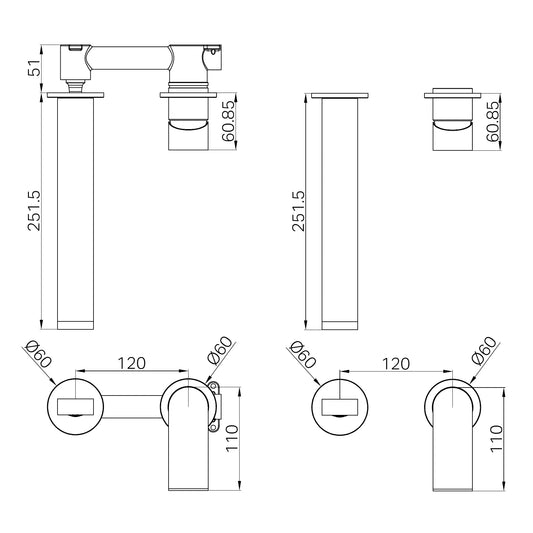 Bianca Wall Basin/Bath Mixer Separate Back Plate 230mm Brushed Nickel