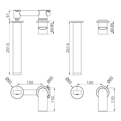 Bianca Wall Basin/Bath Mixer Separate Back Plate 230mm Matte Black