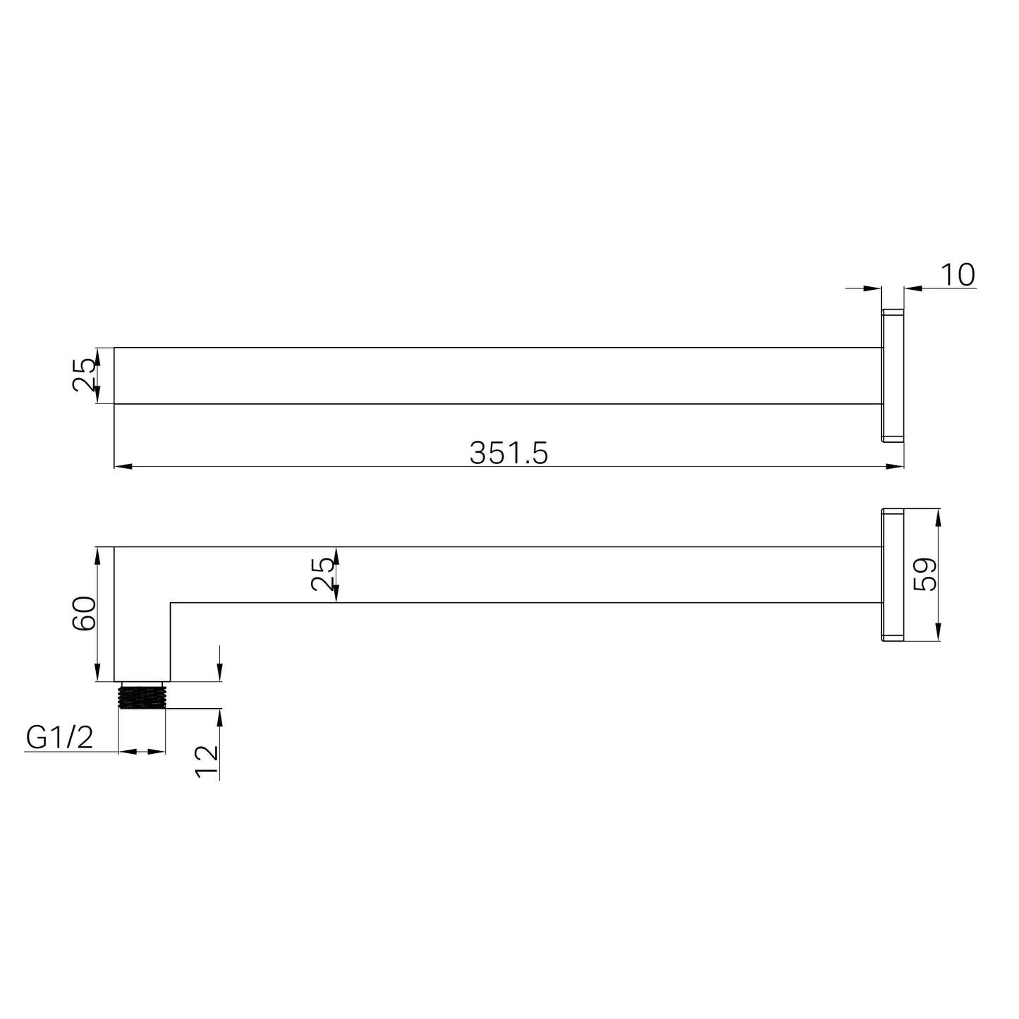 Nero Square Wall Shower Arm Gun Metal