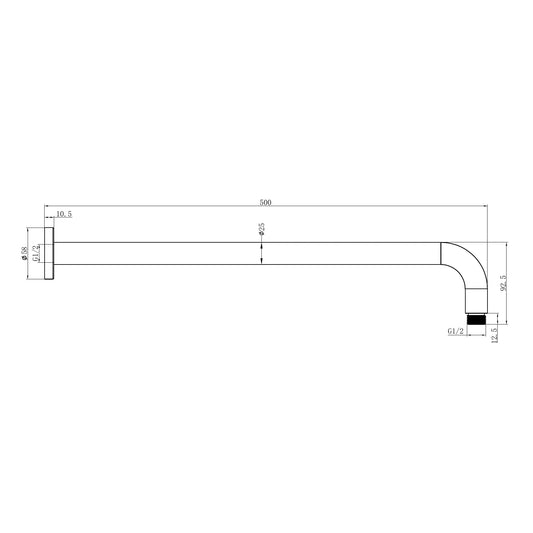 Nero Round Wall Shower Arm 500mm Length Brushed Bronze