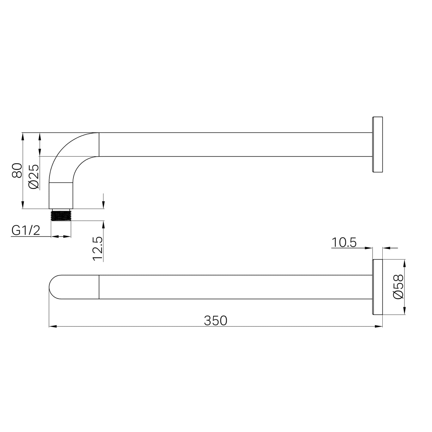 Nero Round Wall Shower Arm 330mm Length Graphite
