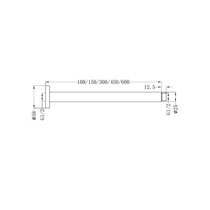 Round Ceiling Arm 450mm Length Matte Black