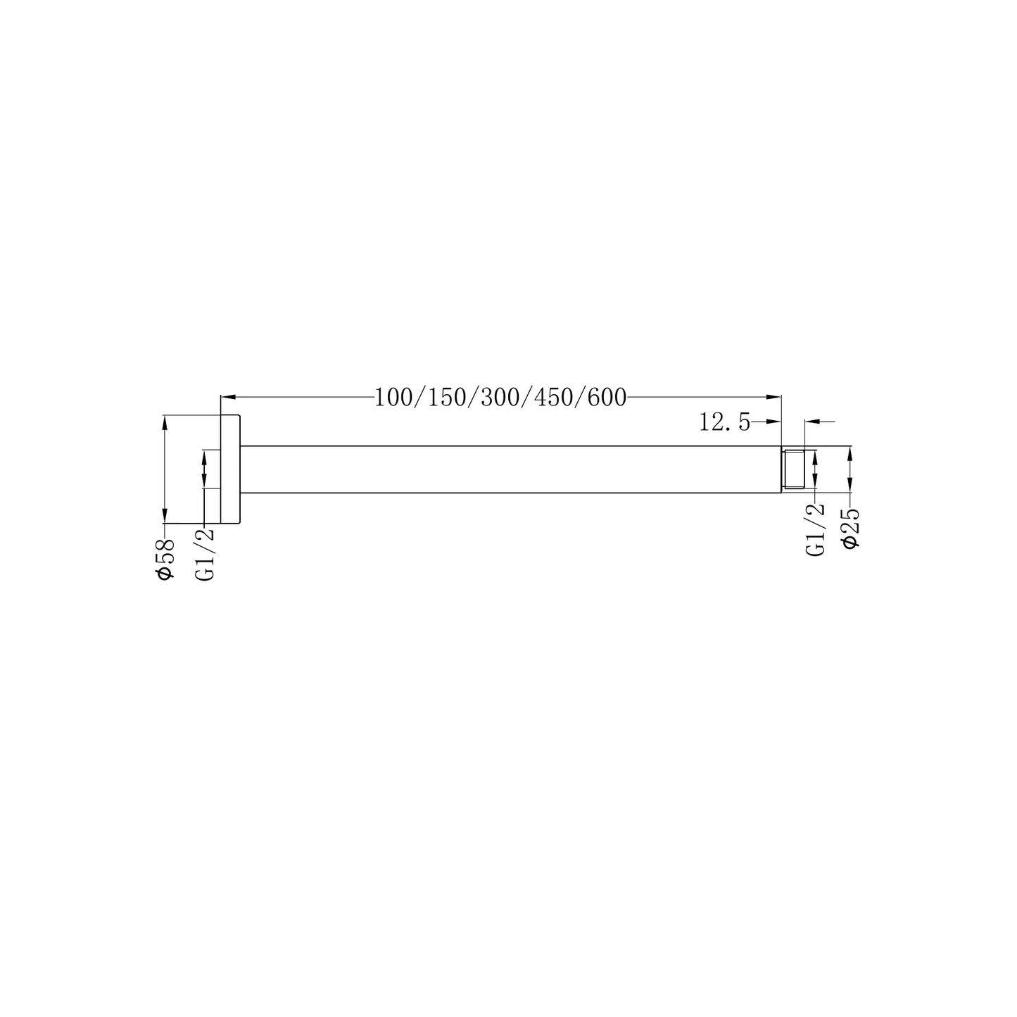 Round Ceiling Arm 600mm Length Chrome