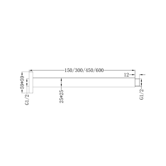Square Ceiling Arm 450mm Length Chrome