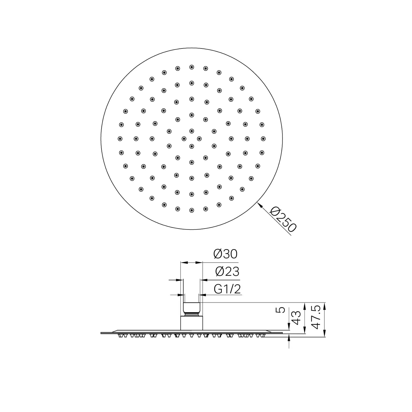 250mm Round Stainless Steel Shower Head 4 Star Rating Chrome