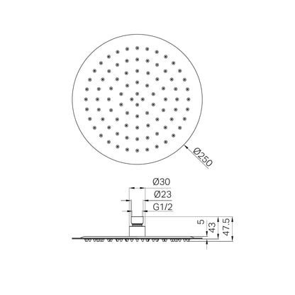 250mm Round Stainless Steel Shower Head 4 Star Rating Brushed Nickel