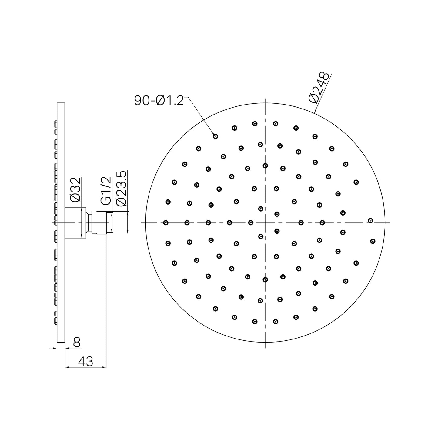 250mm Round Metal Shower Head II Gun Metal