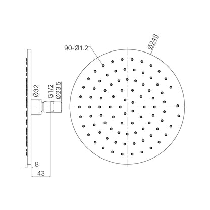 250mm Round Metal Shower Head II Brushed Nickel