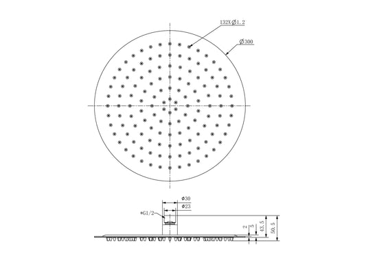 Zen SS316L 300mm Round Shower Head Brushed Gold